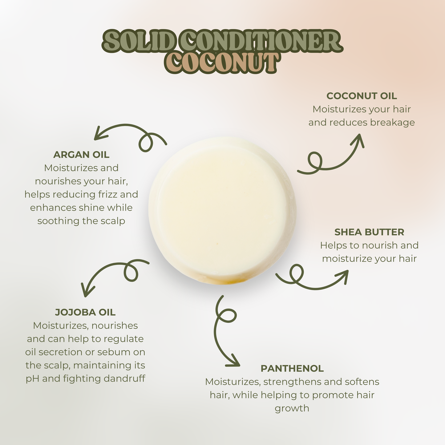 Solid Conditioner - Coconut - 2.65oz - All Hair Types - Vegan, Cruelty-Free & Paraben-Free