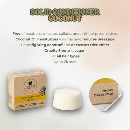 Solid Conditioner - Coconut - 2.65oz - All Hair Types - Vegan, Cruelty-Free & Paraben-Free